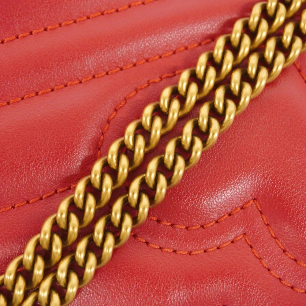 GUCCI Authentic Red Leather GG Marmont Shoulder Bag - Picture 7 of 8